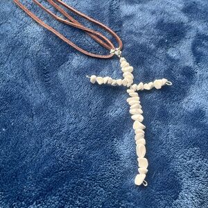 Howelite Stone Cross Pendant Necklace